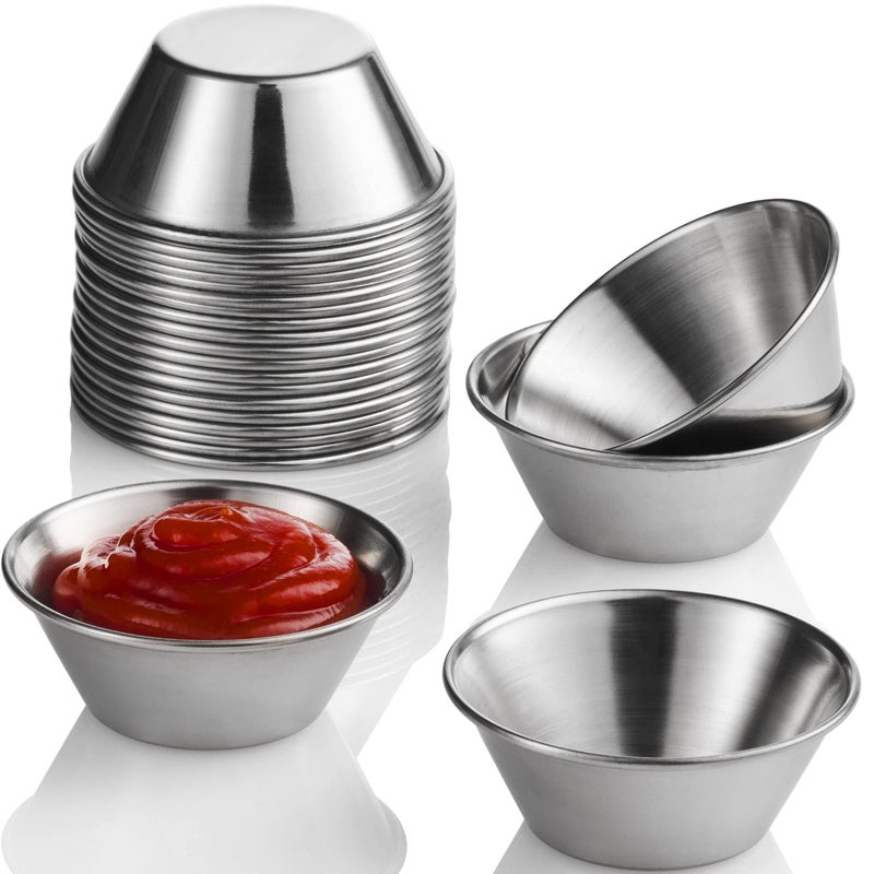 Nechtik Small Sauce Cups, Stainless Steel Ramekin Dipping Sauce Cup, Commercial Grade Individual Round Condiment cups (24 of 1.5 oz.) - Image 1